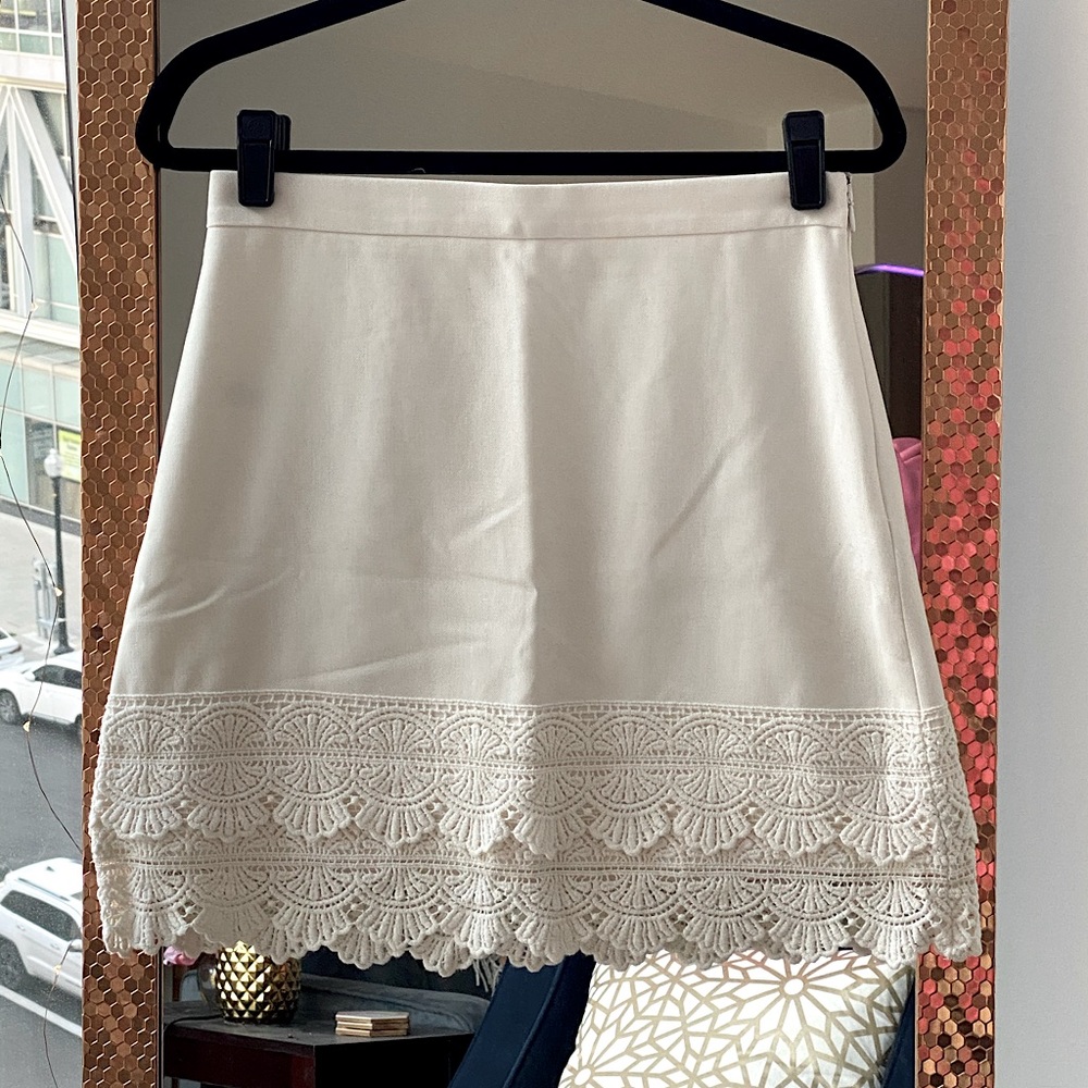 J.Crew Factory White Cotton Crochet Hem Mini Skirt